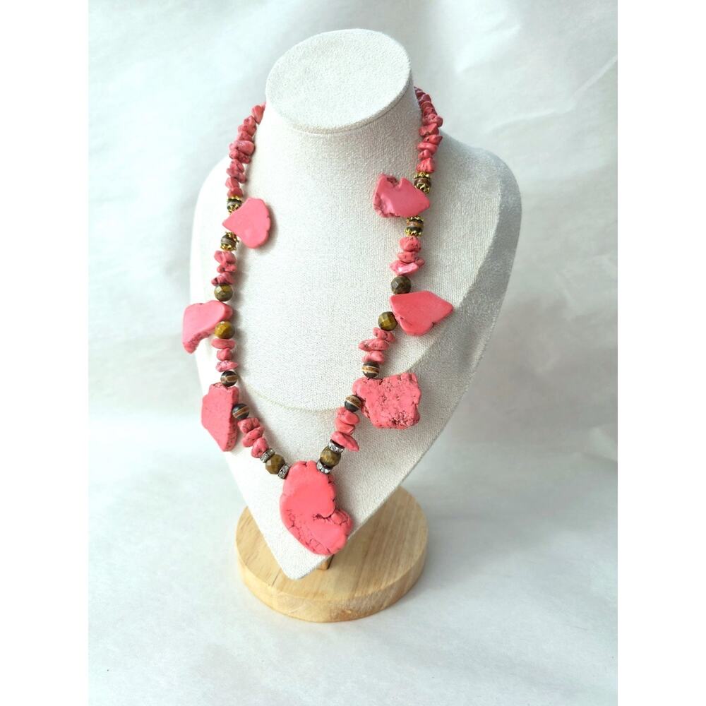 Large Genuine Pink Howlite Statement Necklace Boho Coastalgranny Artsy New